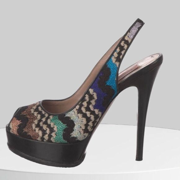 Missoni Sling Back Platform Patterned Open Toe Heels - Picture 2 of 6